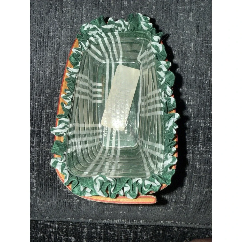Longaberger Handwoven Small Slanted Basket Red Green Accents Liner & Protector